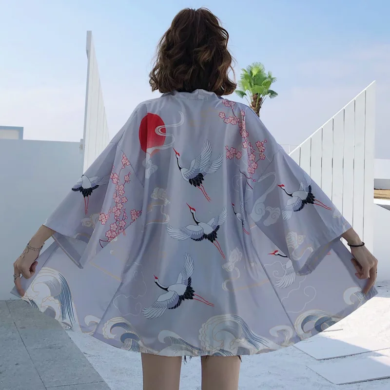 

#5310 Black Grey Chiffon Wrap Coat Women Cardigan Kimono Coat Female With Belt Vintage Beach Boho Kimono Coat Women Loose Thin
