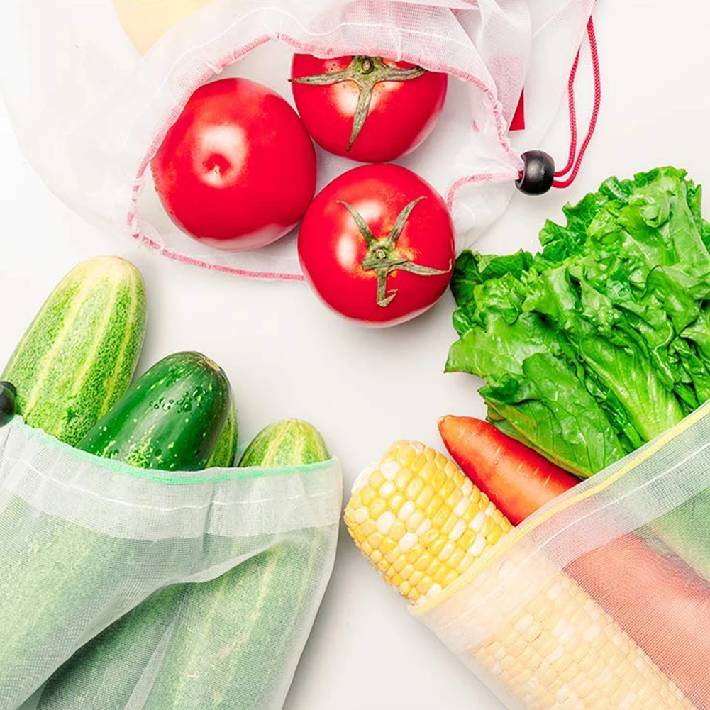 

Reusable Mesh Bag Set of 15 Washable Drawstring Produce Bags See-Through Grocery Bags, 3 Sizes