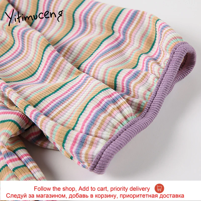 

Yitimuceng Striped T Shirts Woman Puff Sleeve Square Collar Tees Straight Tops 2021 Summer Fashion New Simple Style Tshirts