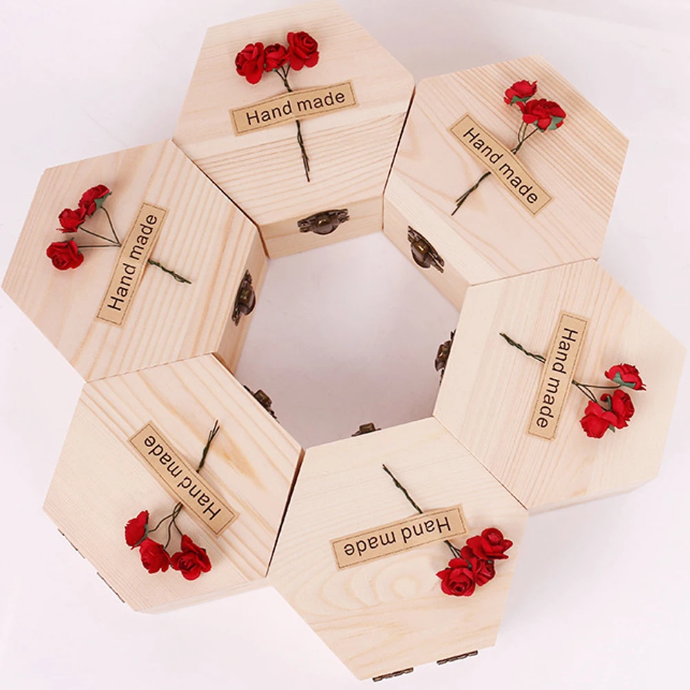 Разноцветное Радужное мыло цветок розы с деревянной шестиугольной формой