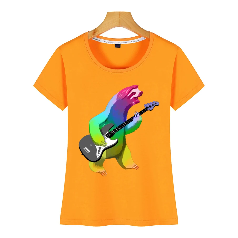 Топы футболка для женщин Ленивец гитара музыканты Подарок Идея базовая черная