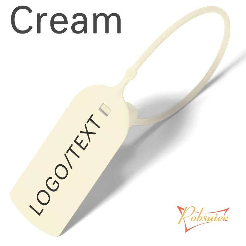 Etiquetas personalizadas para colgar ropa, sello de seguridad de pl&aacute;stico con logotipo impreso, etiqueta de regalo para zapatos, color Beige crema, 20CM, 1000 piezas-0