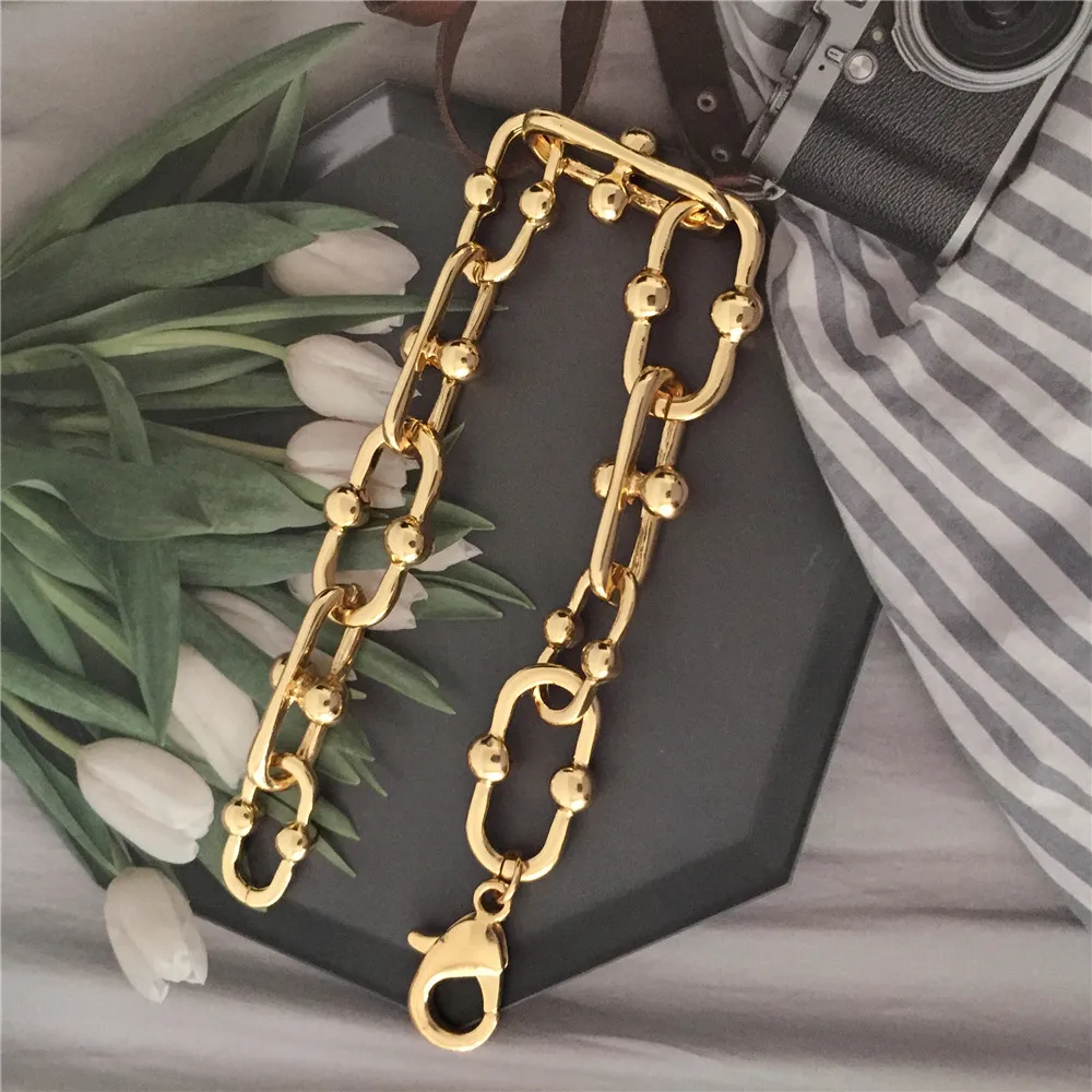 

Modern Gold Color Ball Special Chain Shape Linked Bracelet For Women Girl Unique Special Gift Trendy Chic Arm Accessories