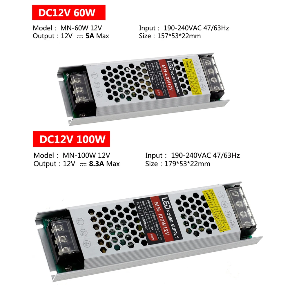 Ультра тонкий светодиодный Питание DC 12V LED трансформаторы 60W 100W 150W 200W 300W 400W AC190-240V драйвер для Светодиодный полоски