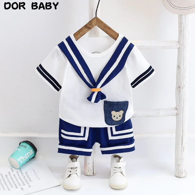 Летние женские туфли в морском Стиль комплект для девочек одежда из хлопка