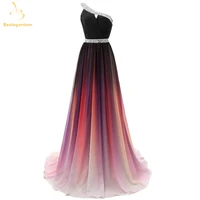 bealegantom 2021 gradient one shoulder chiffon prom evening dresses beaded plus size ombre party gowns vestido longo qa1232