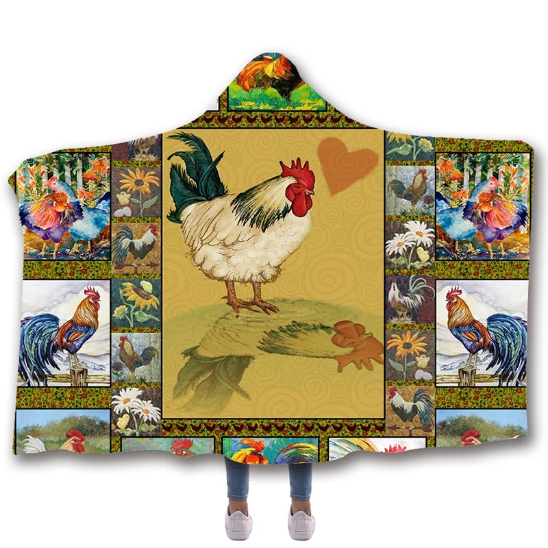 Флисовое одеяло с капюшоном и принтом птиц Двухслойное бархатное декоративное