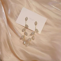 earrings for women long fringe tree leaves wholesale korean jewelry stainless steel rhinestone stud earring