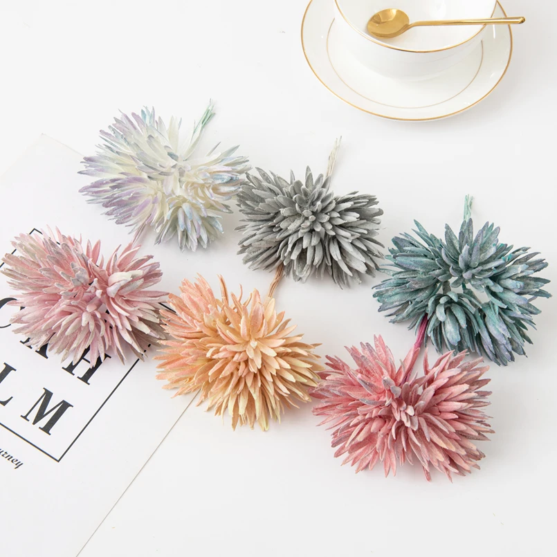 

6PCS Artificial Plastic Flowers New Year's Eve Christmas for Home Decoration Scrapbook DIY Gifts Box Wedding Bouquet Fake Plants