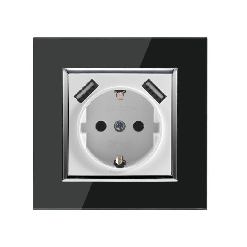 Лидер продаж двойной USB с портом заземления 5 В 2 А черная настенная розетка