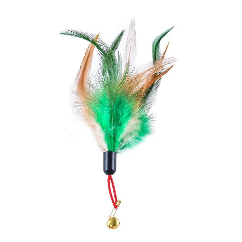 

5Pcs Cat Teaser Wand Refills Chicken Feathers Replacement With Bell Interactive Kitten Toy Practical feather shuttlecock cool