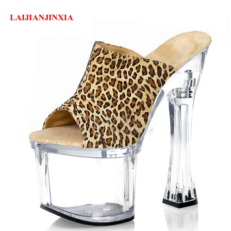 

LAIJIANJINXIA New 18cm Super High Heeled Shoes Fashion Open Toe Spool Heels Party Sexy Fetish Slippers Nightclub Queen Shoes