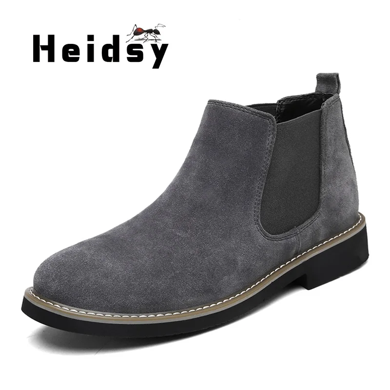 Мужские Зимние ботильоны без шнуровки однотонные Ботинки Челси из коровьей