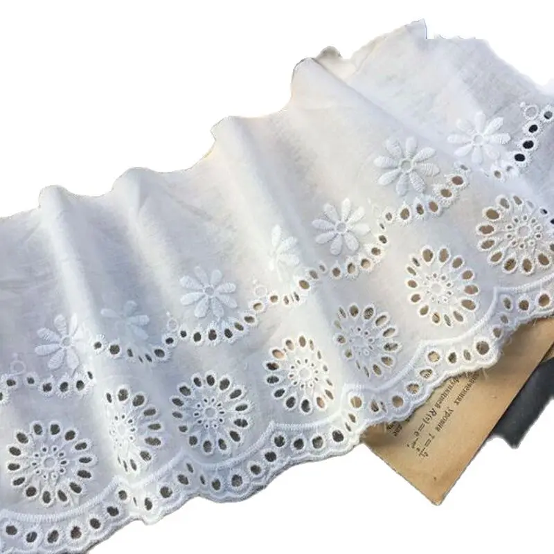 

14cm Wide HOT Cotton Embroidered White Flower Lace Fabric Dubai Sewing DIY Trim Applique Ribbon Collar Wedding Guipure Decor