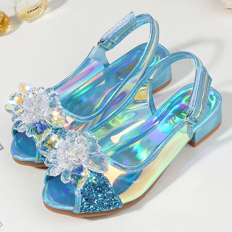 Girls wedding shoes bright leather PU high-heeled children sandals dance kids fashion party crystal | Тематическая одежда и