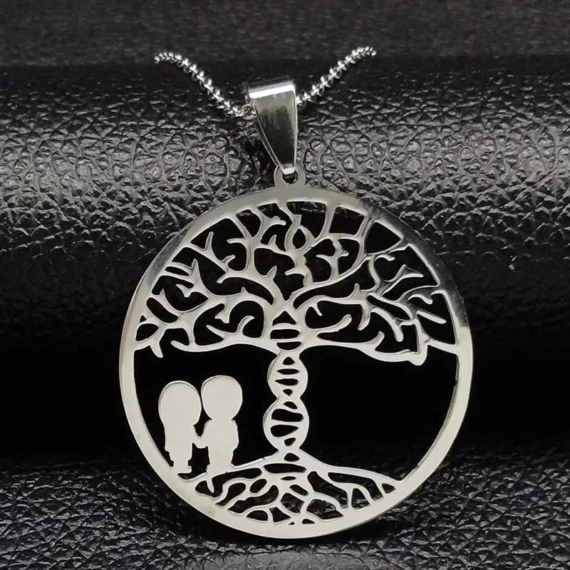 Серебряные ожерелья из нержавеющей стали, подвески для женщин Gene Tree of Life, ювелирные изделия cadenas hombre N18251 - Окраска металла: 50cm O SR