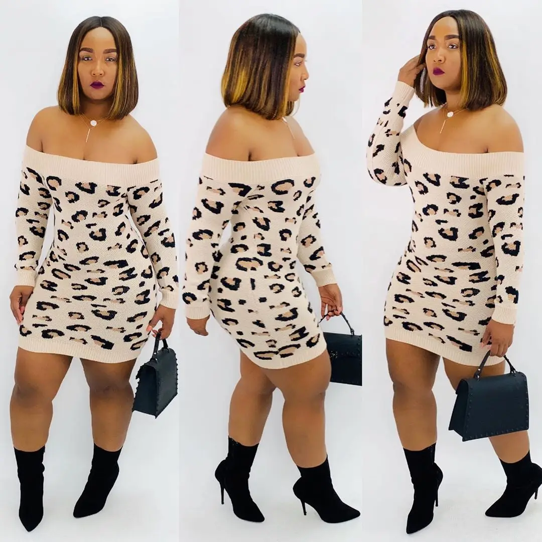 

Осеннее уличное леопардовое платье с длинным рукавом и воротником-лодочкой, женское мини-платье в стиле ампир, вечерние наряды для ночного ...