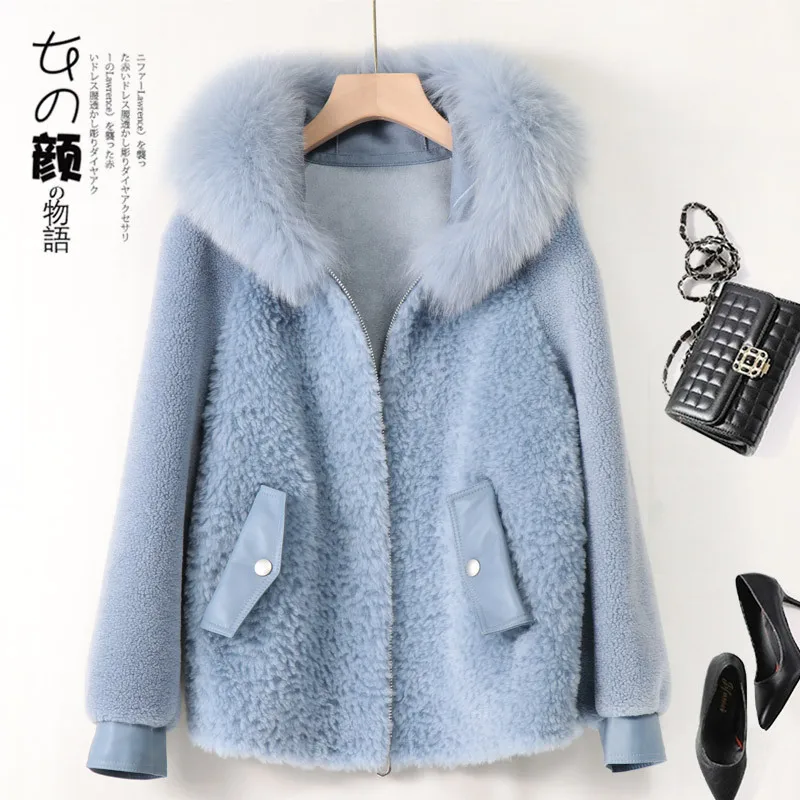 Пальто из натурального меха женская шерстяная куртка с воротником лисьего