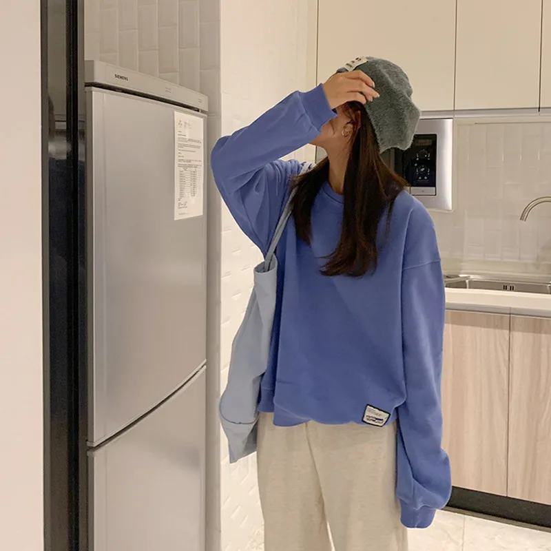 

3colors autumn winter 2021 Korean style Women Sweatshirts Casual Breif thick Warm Sweatshirt Womens pullovers (F4601)