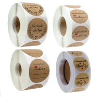50 100pcs handmade with love kraft paper stickers 25mm round adhesive labels baking wedding decoration party decoration sticker