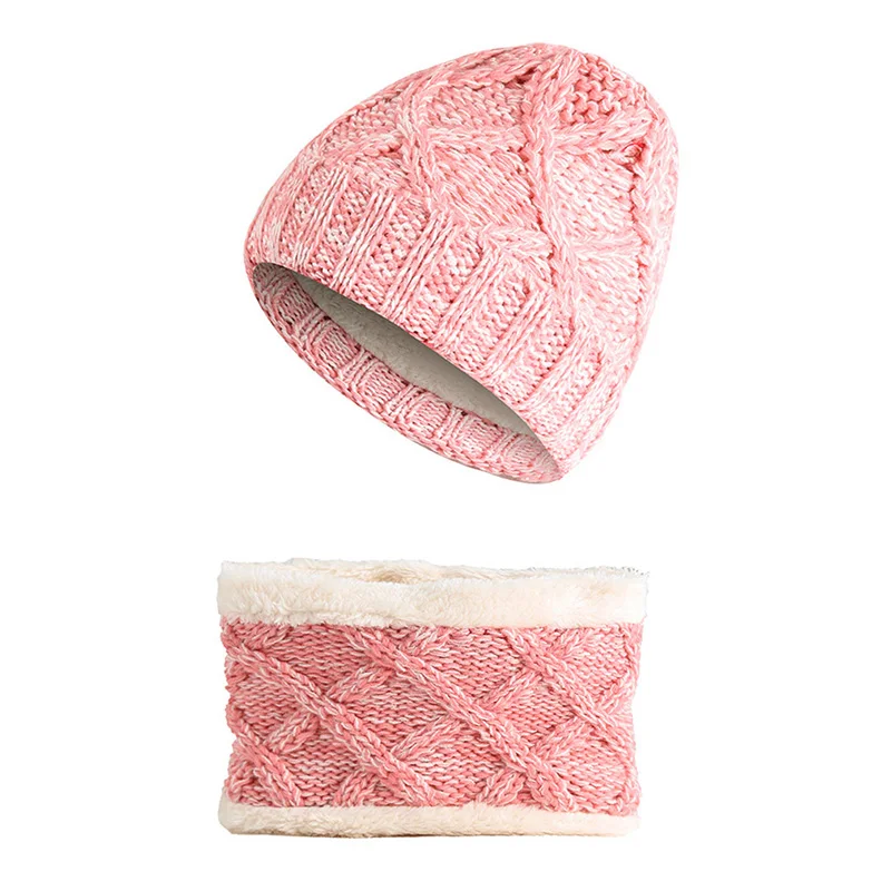 

Winter's Set Hat Scarf Kids Warm Caps New Hot Thick Plus Velvet Hat For Girls Boys and Scarf Sets Mix Colors Knitted Beanies