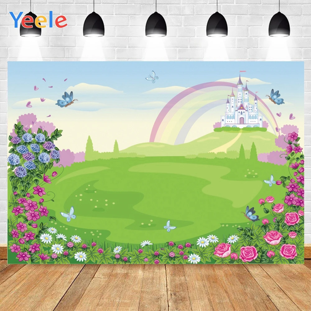 Фон для фотосъемки Yeele с изображением детской комнаты цветов замка радуги