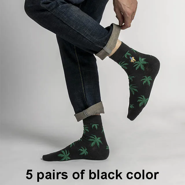 5 pairs black 5 пар/лот Pier Polo Для мужчин носки Новые сорняков на осень-зиму модного цвета Harajuku с паттерном в форме листьев; хлопковые носки мужские платье подарки - Цвет: 5 pairs black