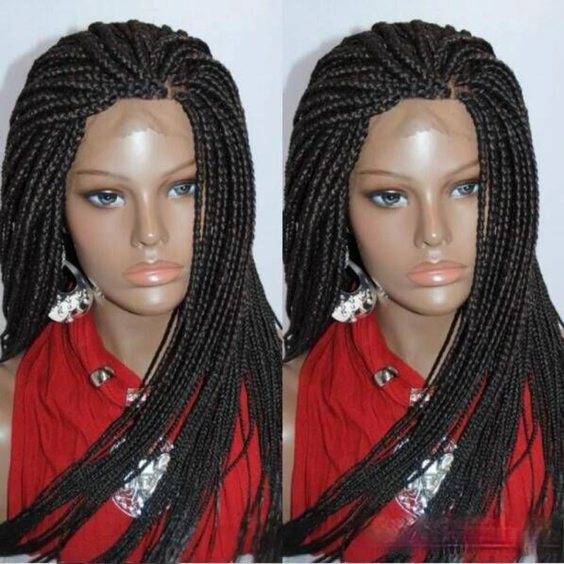 26Inch 200density Black Long Synthetic Wigs Box Braided Wigs For Black Women Braided Wig Fake Scalp Heat Resistant Braiding Hair