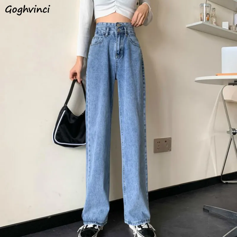 

Jeans Women High Waist Solid Vintage Washed Straight Denim Pocket Autumn Long Streetwear Ulzzang Fashion Chic Korean Style Ins