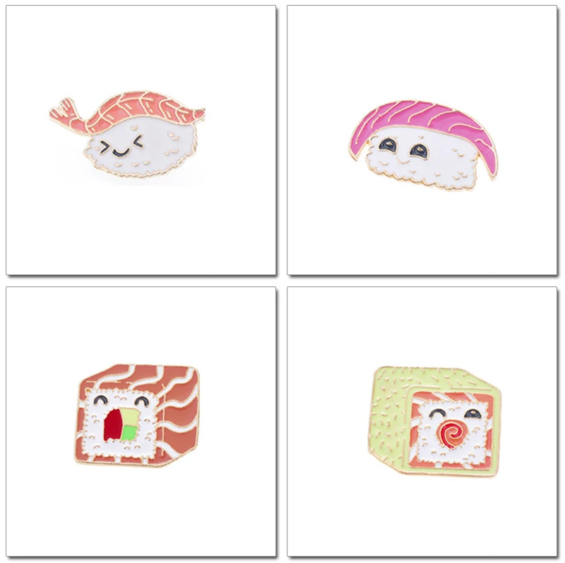 7 Style Collection Enamel Pins Brooches for Women Backpack Clothes Lapel Pin Sushi Salmon Brooch Badges Creative Cartoon Jewelry