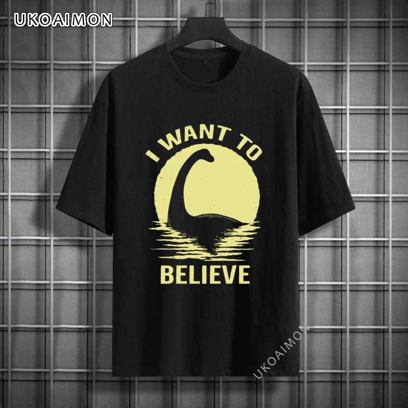 

New Coming Loch Ness Monster Believe Ness Printing Pure Cotton T Shirts Fitted Summer T-Shirts Fitness Tight Party T Shirt