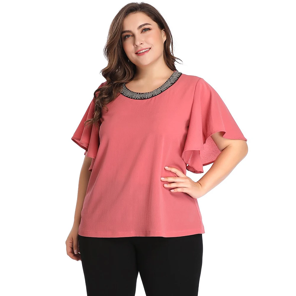 Женская элегантная шифоновая блузка с коротким рукавом большие размеры 5xl лето