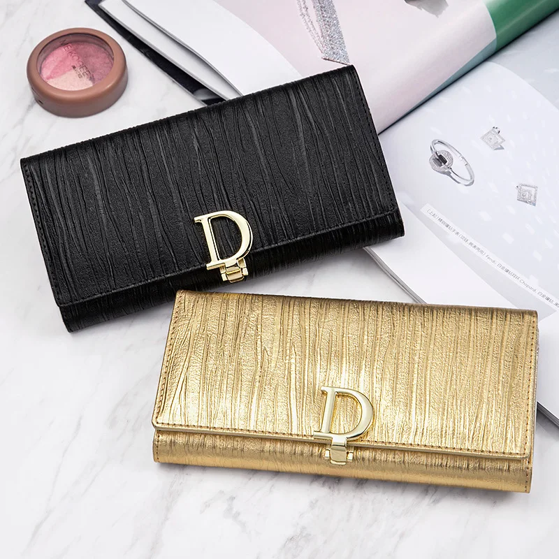 2022 new design women wallets fashion long phone purse luxury genuine leather ladies card holder stripe wallet cartera de mujer free global shipping