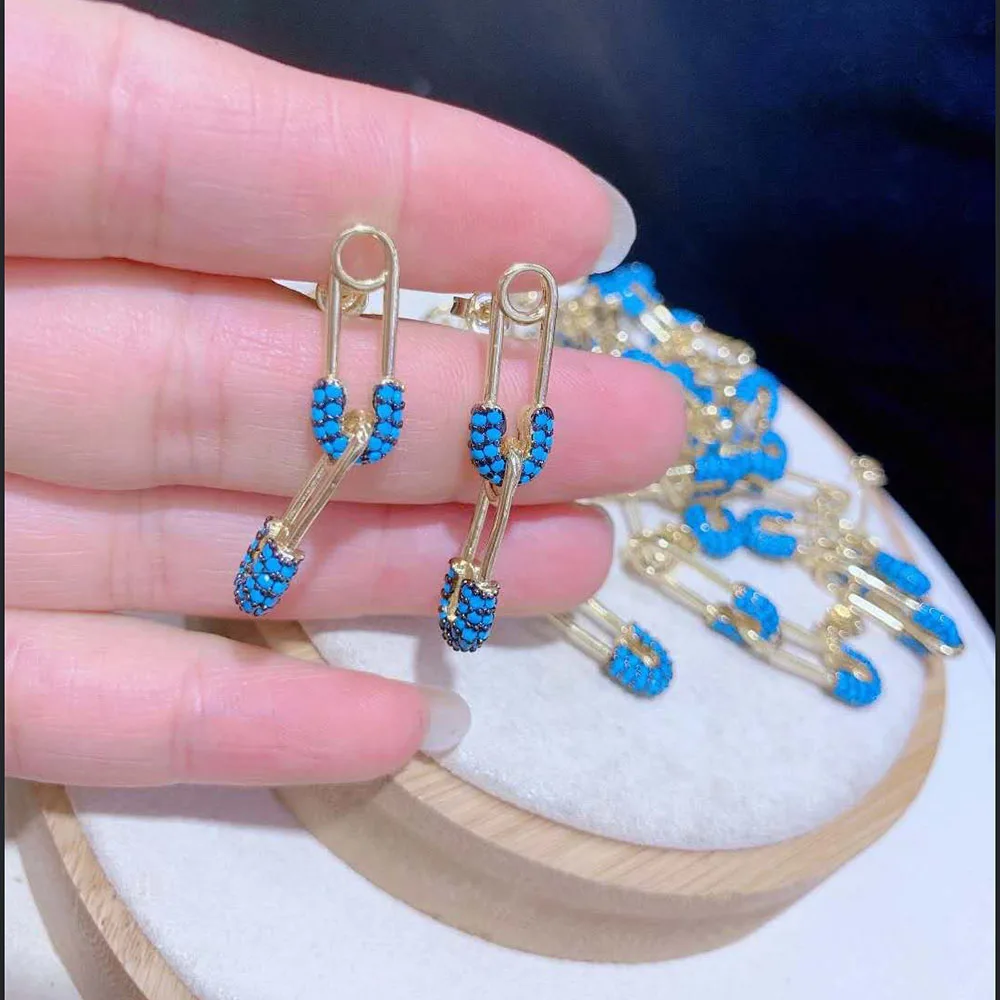 

2 pairs 18k Gold Plated colorful cubic zirconia paved Pin stud Earrings women gift