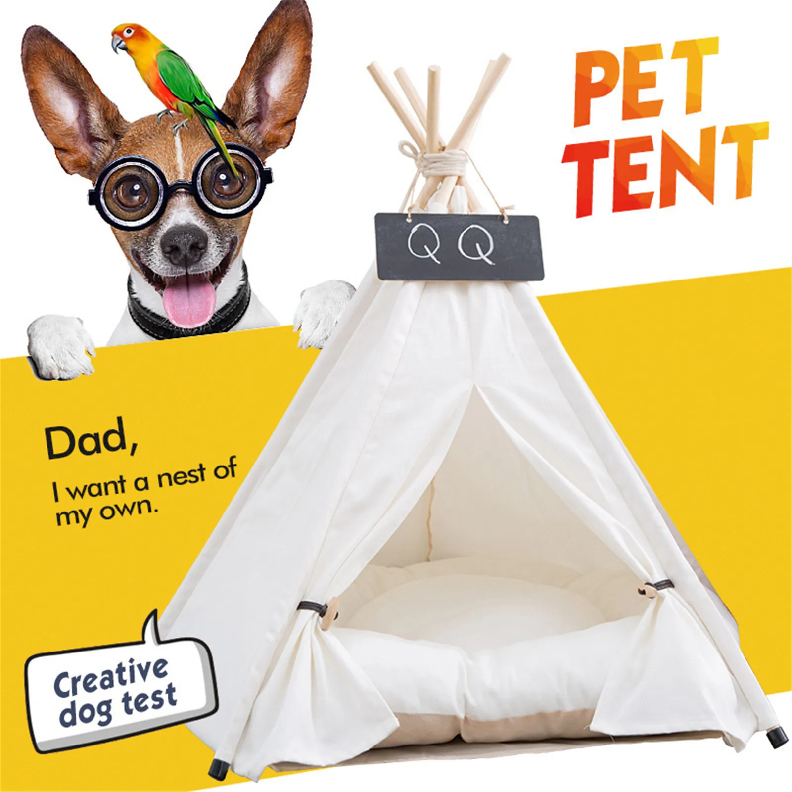 

Pet Tent House Cat Bed Portable Teepee With Thick Cushion Available For Dog Puppy Excursion Outdoor Indoor