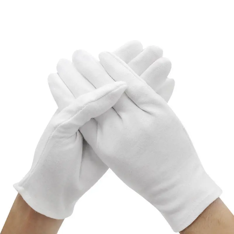

12Pair/Bag White Cotton Inspection Work Gloves Women Men Household Gloves Coin Jewelry Lightweight Gloves Serving/Waiters