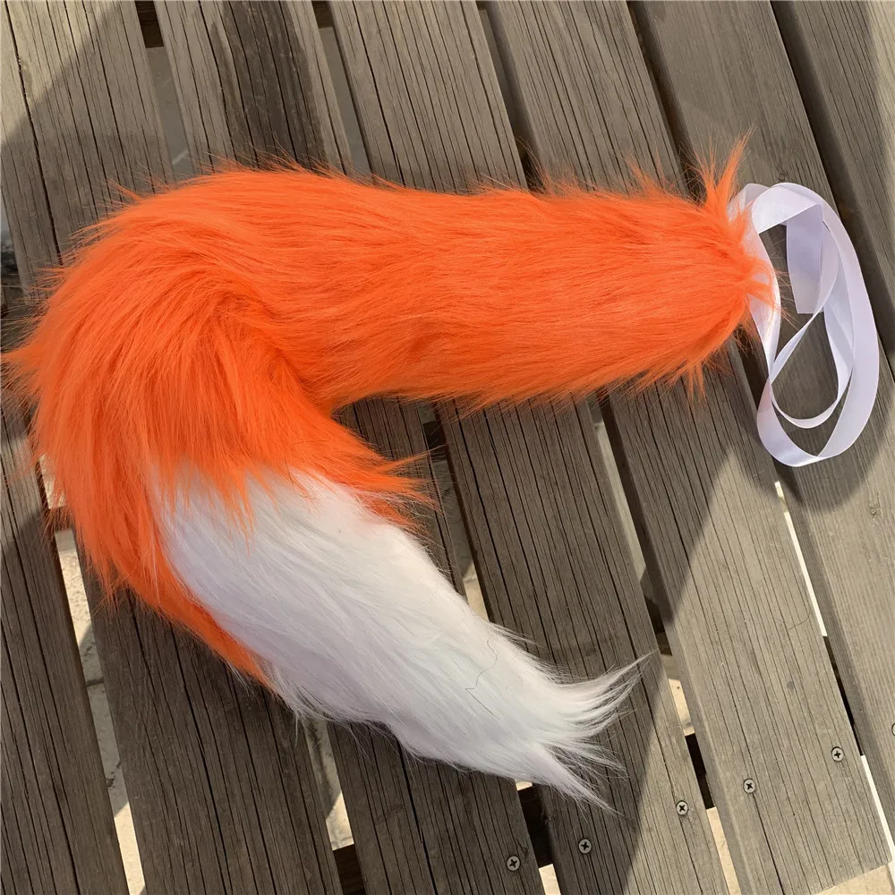 Оранжево белый Пушистый Плюшевый лисий хвост с ушками для косплея костюм на