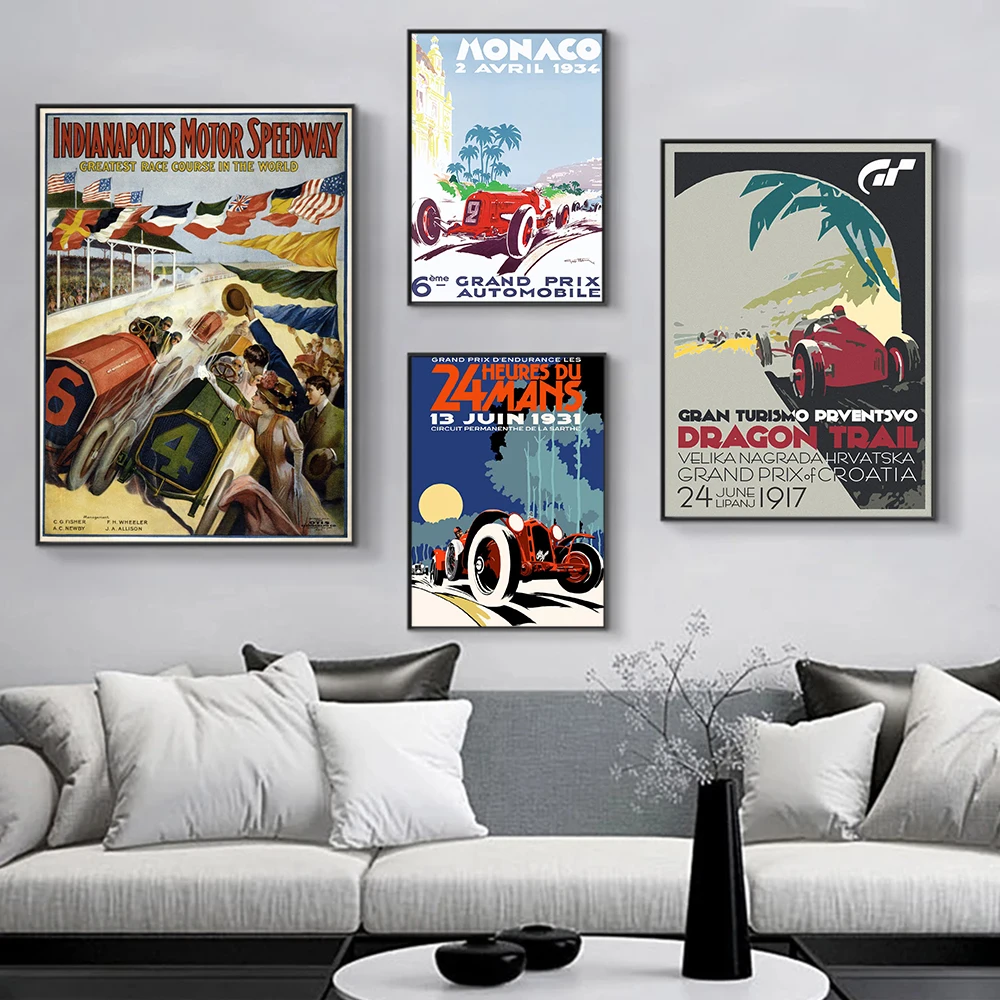 

Monaco World Grand Prix Hot Champion 64th Super Racing Car F1 Retro Poster Wall Art Canvas Picture Painting For Room Home Decor