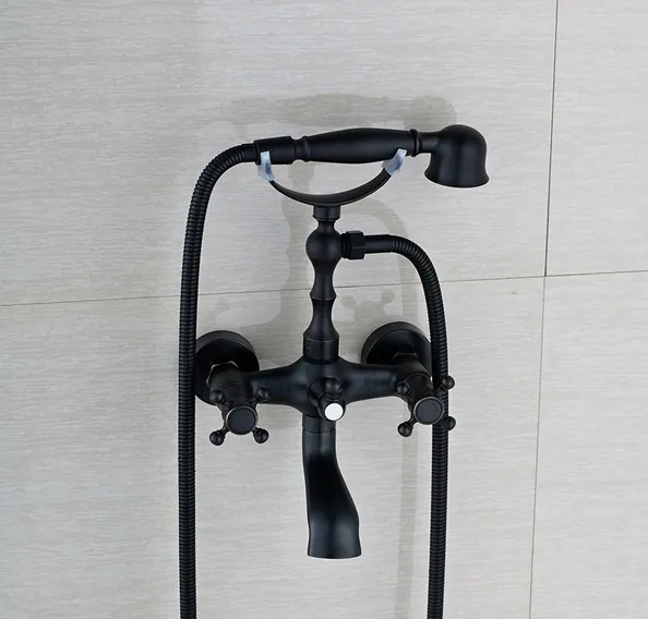 

Латунный настенный смеситель для ванной комнаты с черным маслом и резиновым креплением, набор с ручной лейкой для душа 1,5 м, смеситель Dtf021