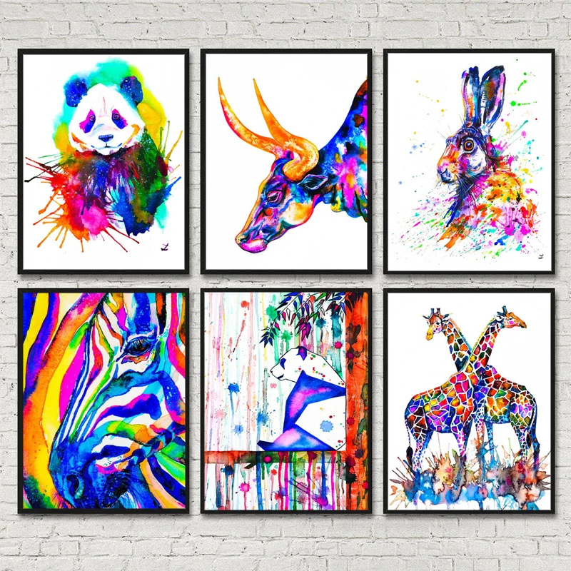 Постер в скандинавском стиле жираф панда Зебра Радужный цвет животное настенное