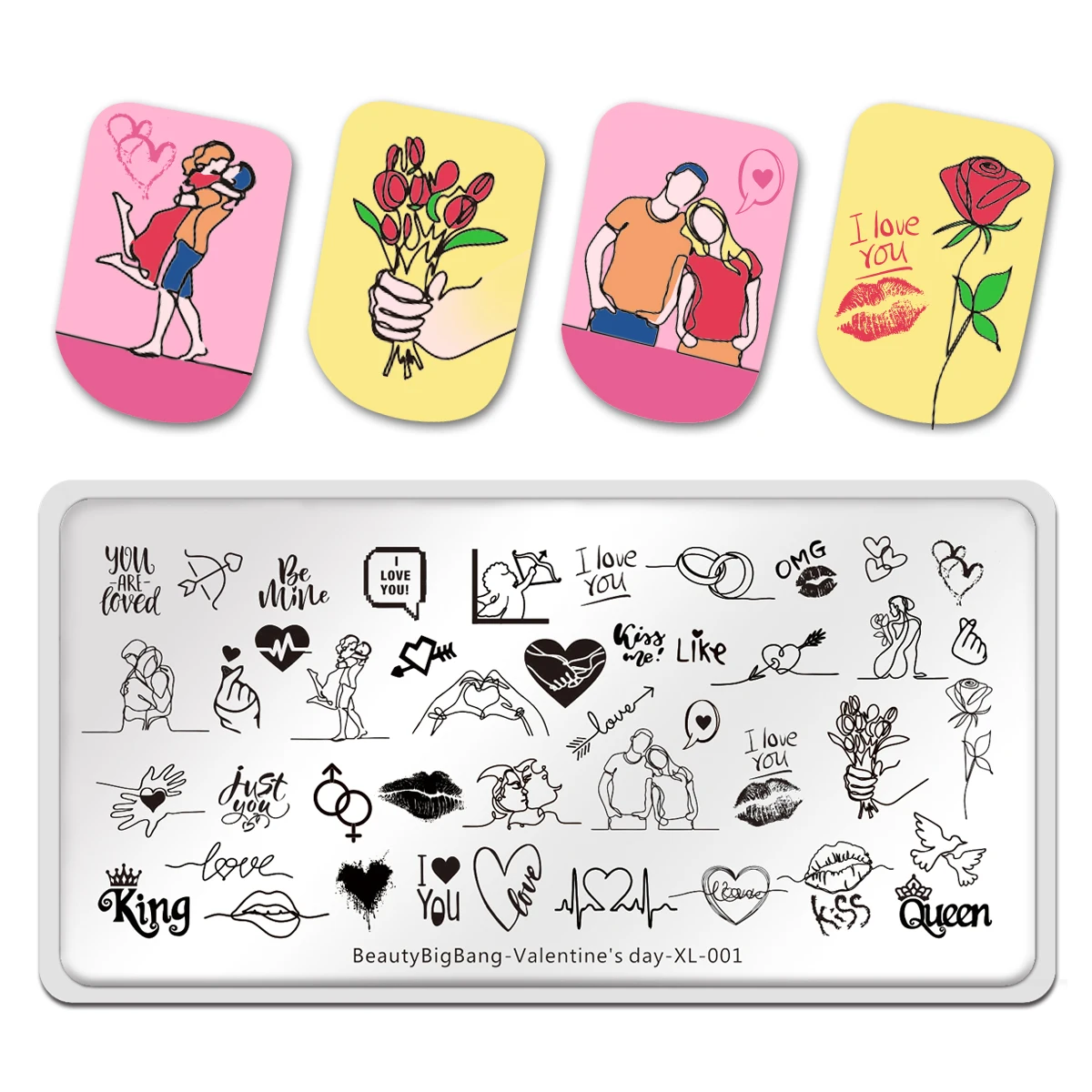 

Nail Art Stamping Plate Valentine's Day Lover Heart Couple Kiss Manicure Nail Art Image Template Manicure Stencils