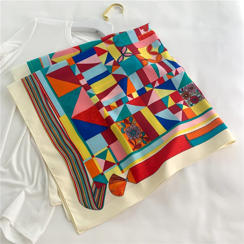 

Large Silk Square Scarf Lady Bandana Big Hijab Shawl and Wraps Fashion Female Headkerchief Luxury Brand Foulard Print Designer