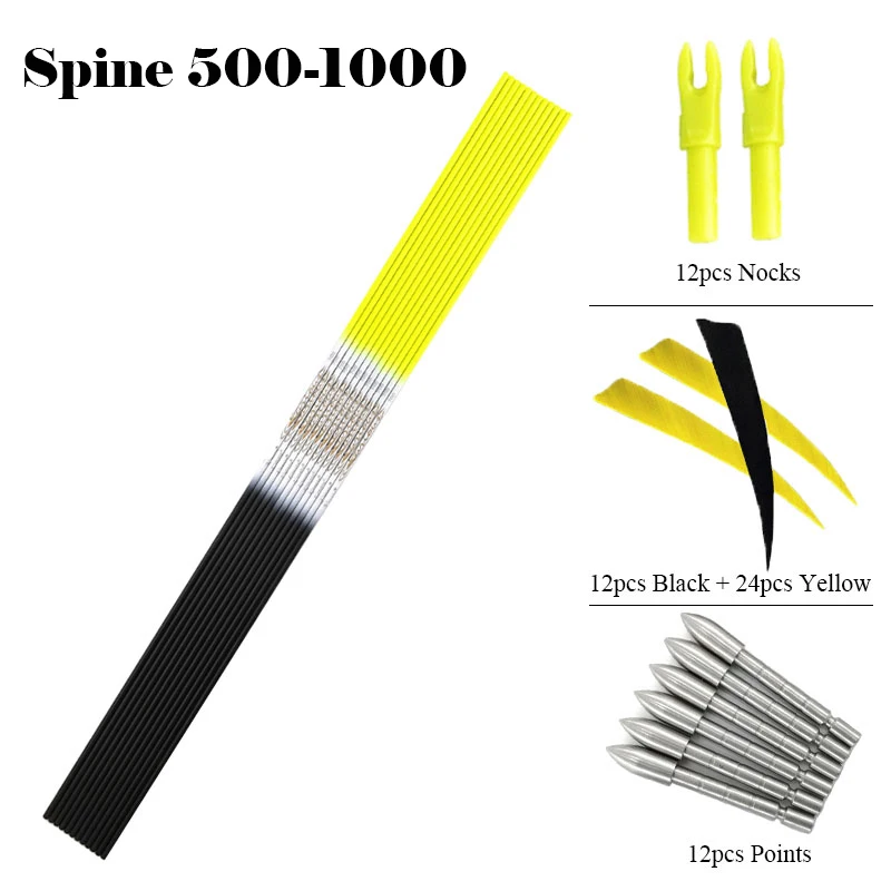 

Compound Recurve Bow Longbow Spine 500-1000 Carbon Arrow Shafts Feather Vanes Nocks for Traditional Archery Hunting 12Set