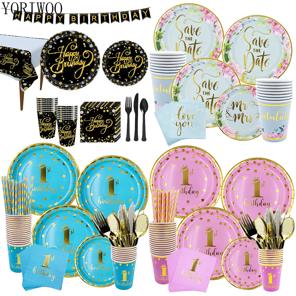 Одноразовая посуда YORIWOO для свадьбы вечеринки бумажные соломинки тарелки чашки
