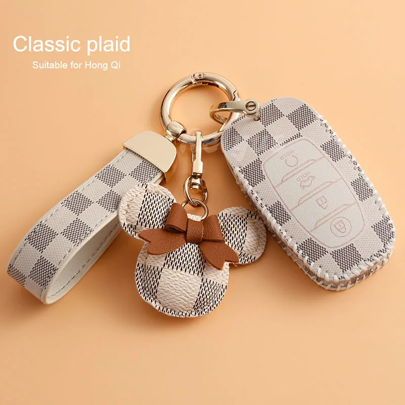

Leather Car Key Case Cover Protection For FAW Hongqi H9 H5 2020 2021 Protector Shell Auto Keychain Accessories