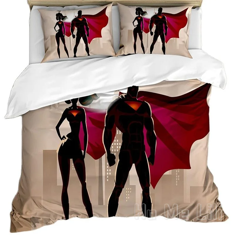 Пододеяльник с супергероями для женщин и мужчин герои в городском строительстве