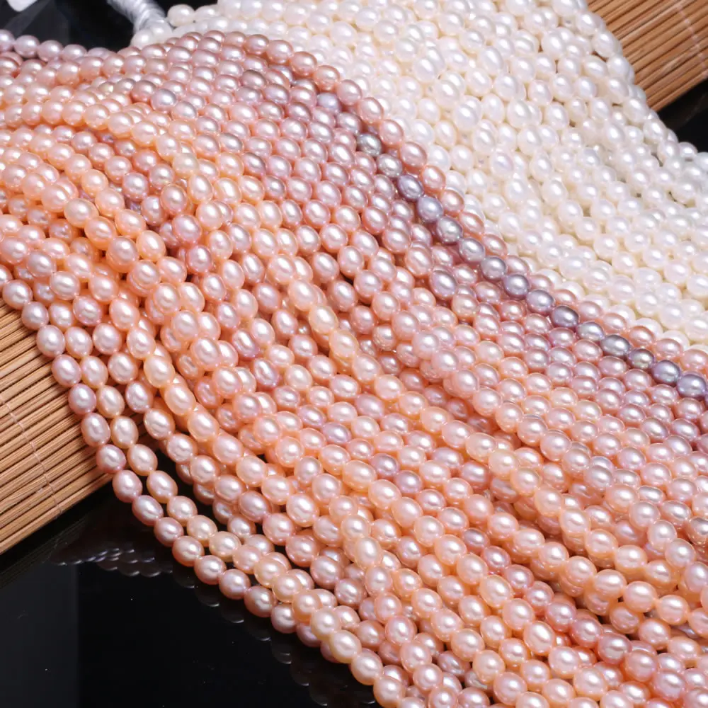 

Fine 100% Natural Freshwater Pearl Oval Shape Beads for Jewelry Making DIY Bracelet Necklace Size 4-5mm