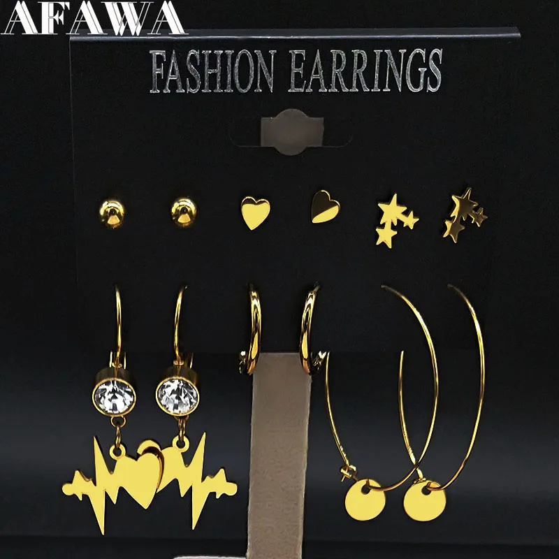 6 пар серьги кольца из нержавеющей стали с сердцебиением женские золотистые