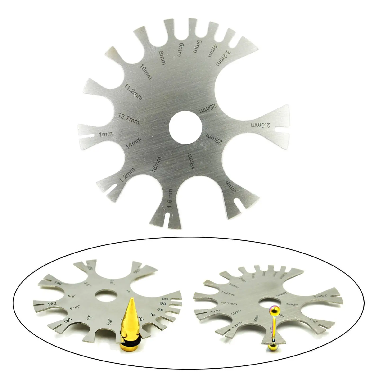 

Body Jewelry Piercings Gauge Measurement Wheel Gauge Measurement Tool for Tongue Nose Barbell Ear
