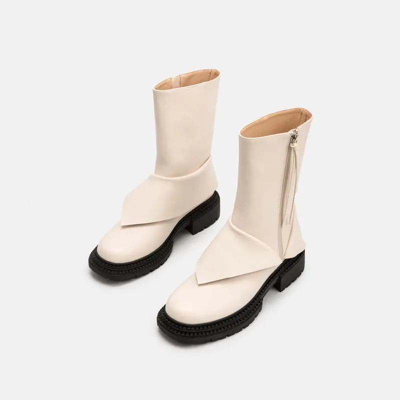 Women Boots High Quality 2021 Autumn Winter Plus Velvet Warm Short Boot Thick-heel Martin Boots Female British Style White Tide